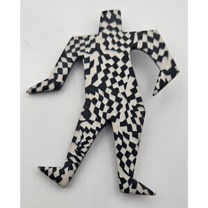 Vintage Abstract Art Brooch Black White Graphic Figure Modernist Pin 3”